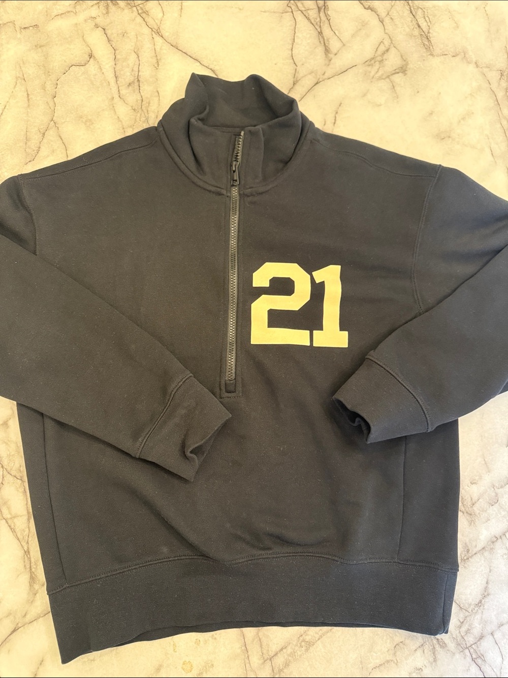 H&M Black Quarter-Zip Sweatshirt with Yellow '21' Graphic
